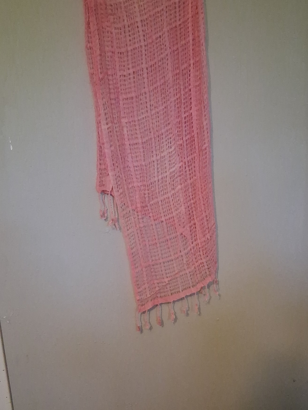 Light Pink Open Weave Fringe Scarf